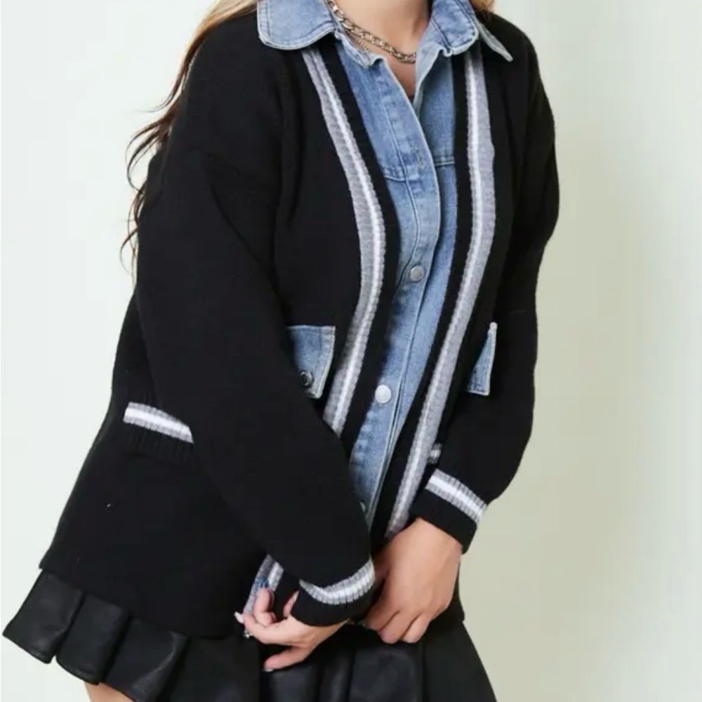 NVLT LG Denim Trim Varsity Cardigan EUC‎